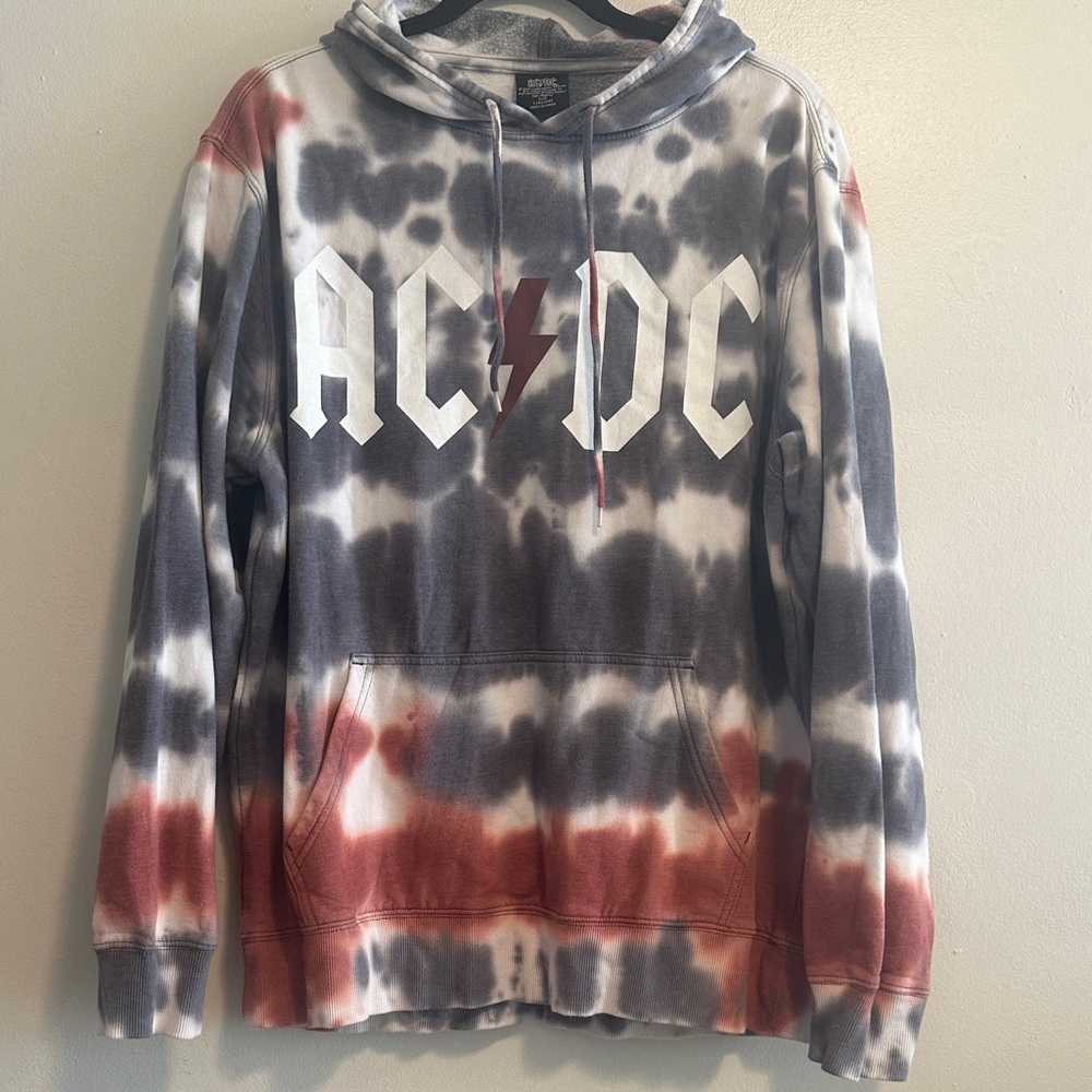 AC/DC Men's Hoodie - Black, Red, White Tie-Dye